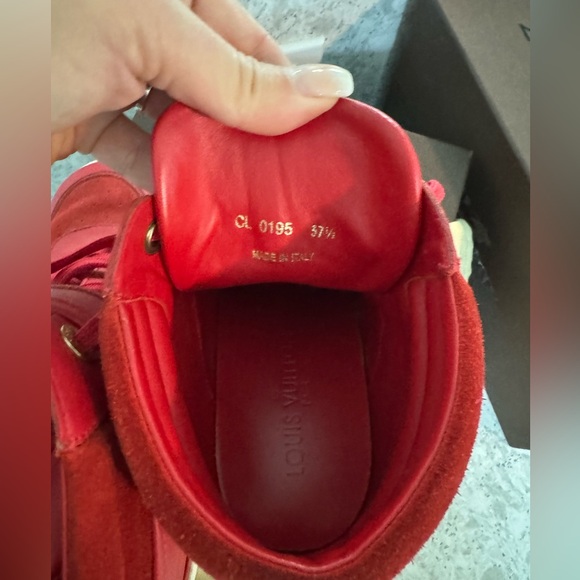Authentic Louis Vuitton red leather and suede high top wedge sneakers - Picture 5 of 9